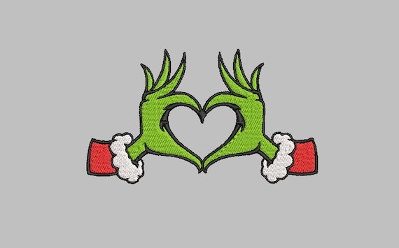 Grinch Heart Hands Digitised Embroidery Design File in 10 File - Etsy
