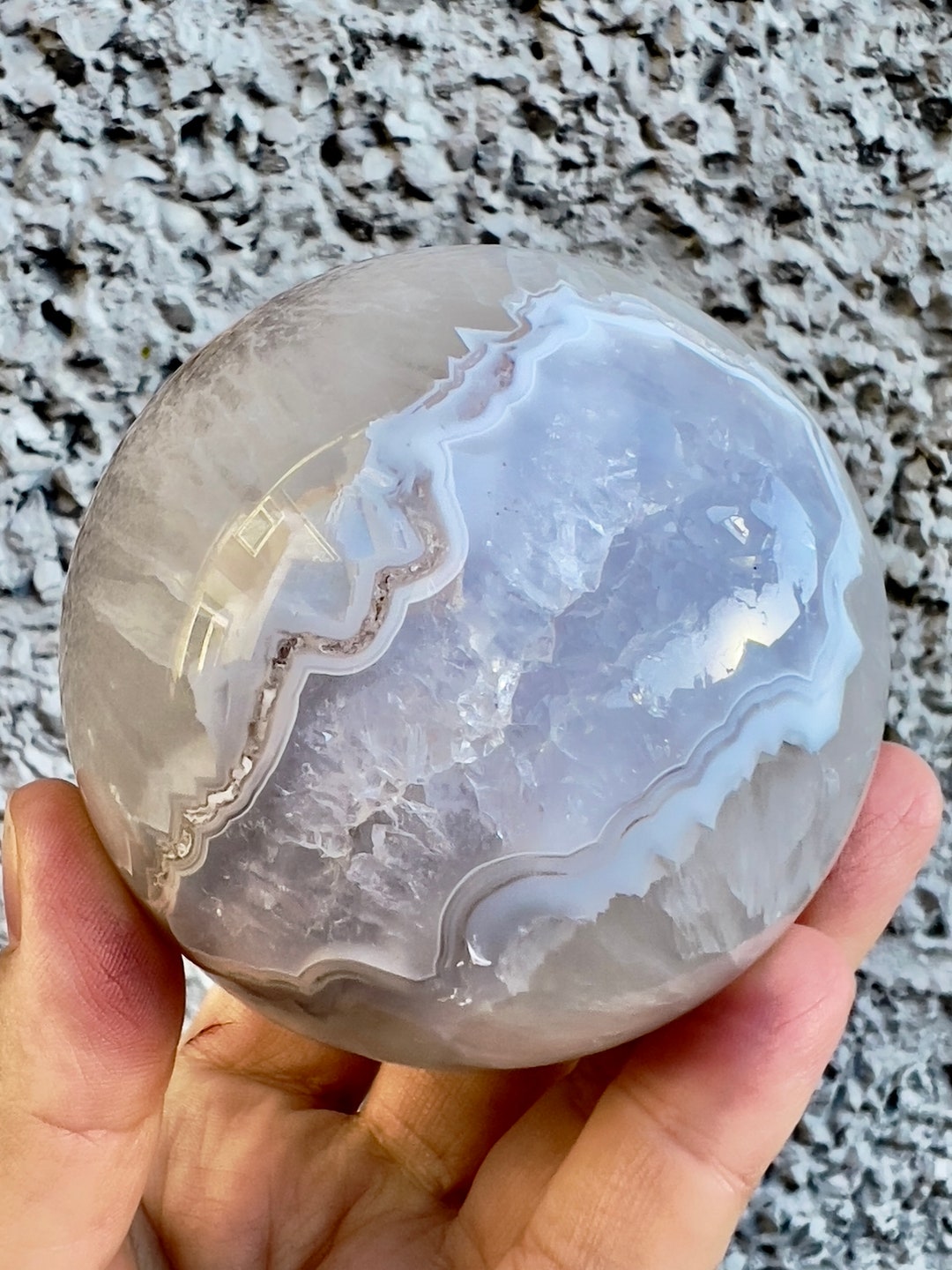 Stunning Flower Agate With a Hint Green Chlorite Quartz Sphere Etsy UK