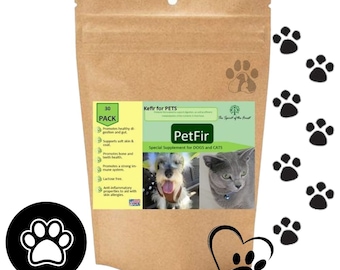Paquete de 30 suplementos de kéfir Petfir para mascotas, probióticos para perros y gatos, para la salud intestinal