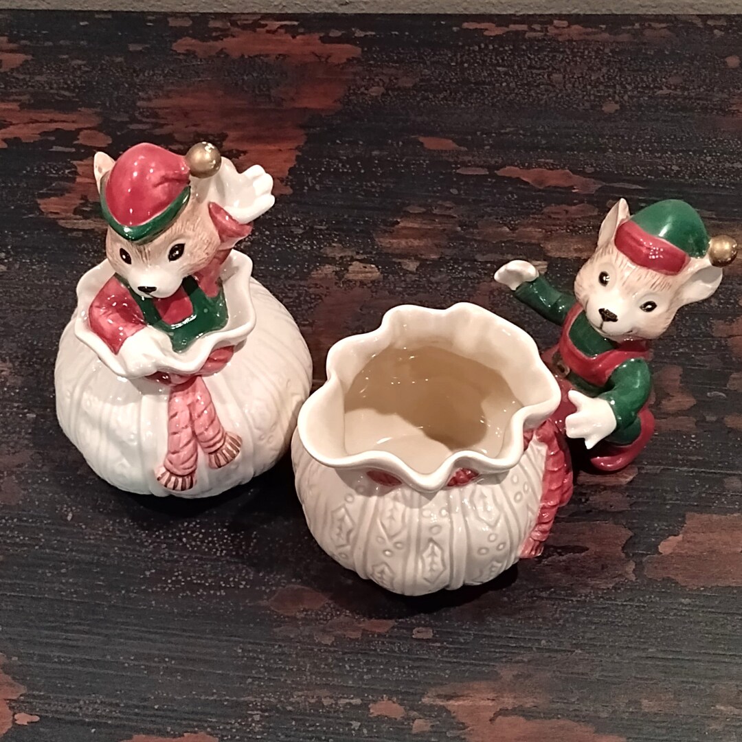 Vintage Fitz and Floyd Omnibus Christmas Mice Sugar and Creamer Set Etsy