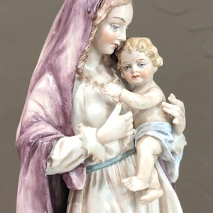 Vintage Sitzendorf Madonna With Child Figurine Bisque Porcelain Statue