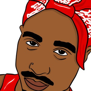 May include: A cartoon illustration of a person with brown skin wearing a red bandana with white designs. The person has a goatee and a nose ring.