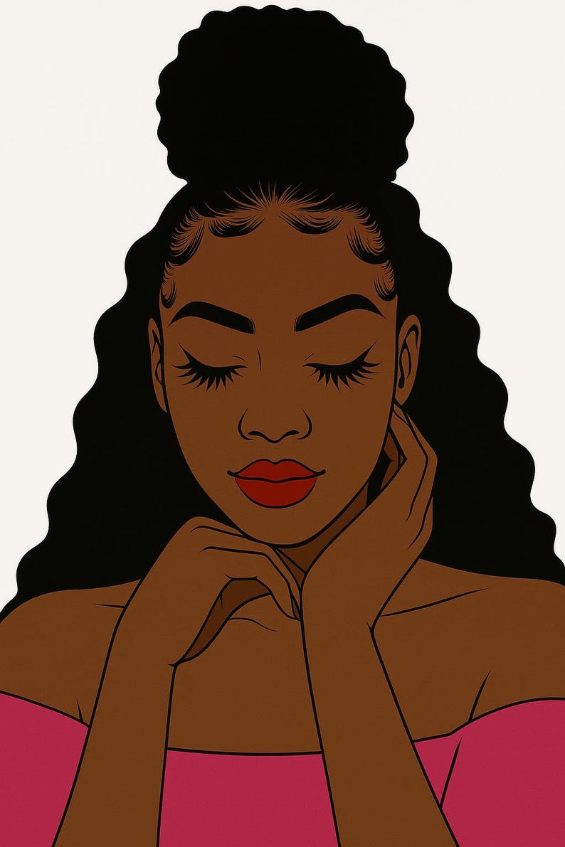 Pre Drawn Canvas: Deep Thought Woman Portrait, Paint Party Art zdjęcie 1