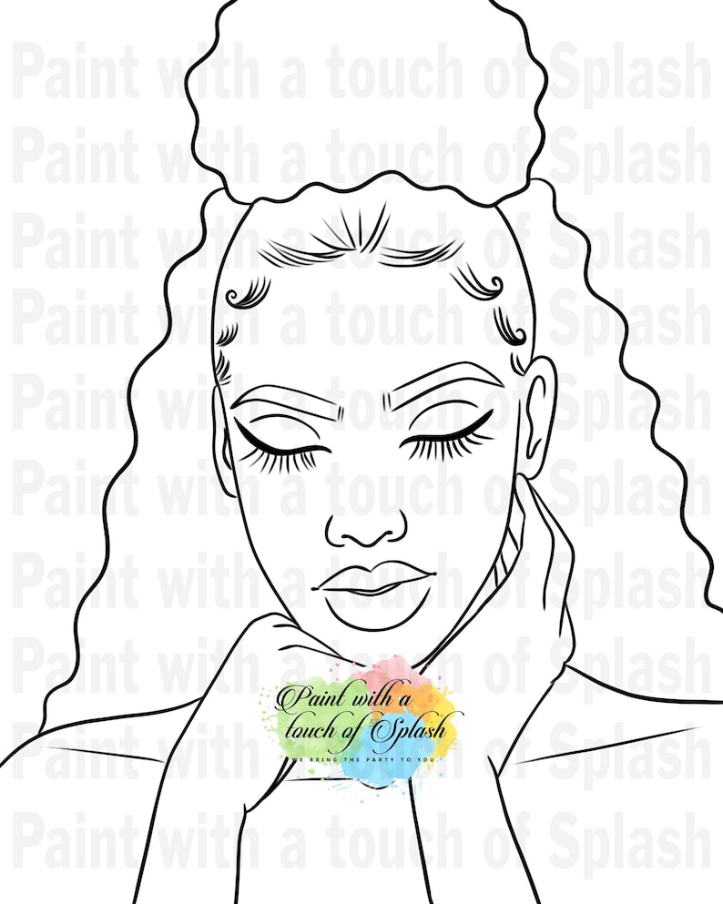 Pre Drawn Canvas: Deep Thought Woman Portrait, Paint Party Art zdjęcie 2
