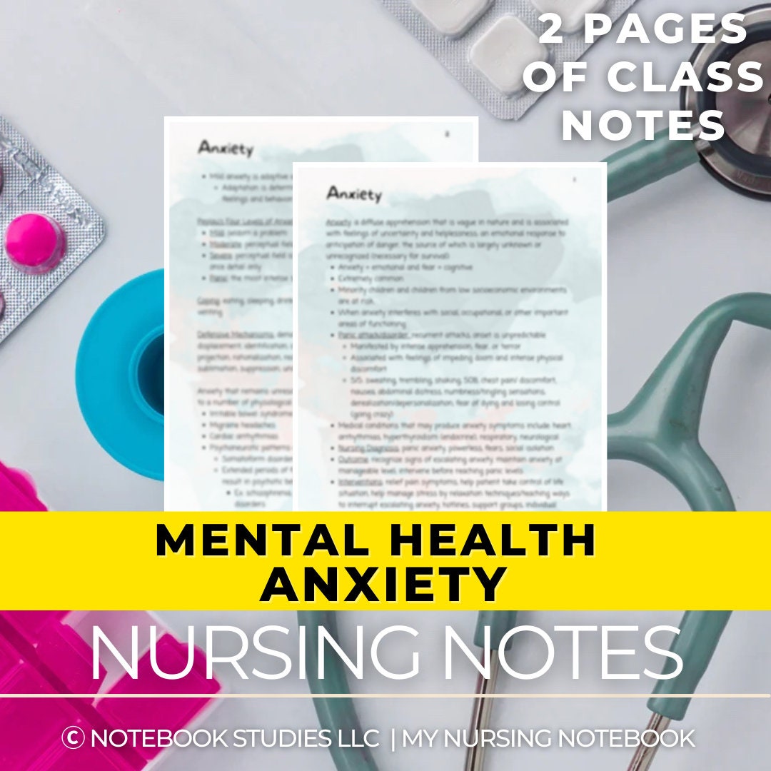Mental Health Anxiety Nursing Students Study Sheet Overview 2 Etsy