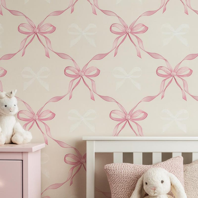 Pink Bow Wallpaper Bedroom - Etsy