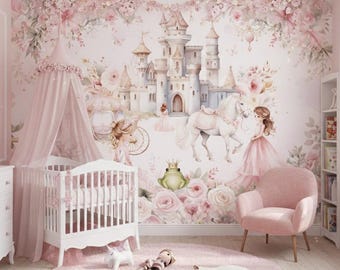 Princess Castle Nursery Wallpaper: Peel and Stick Floral Wall Mural