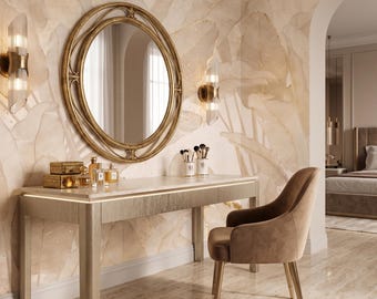 Neutral Beige Botanical Wallpaper, Gold Leaf Wall Mural, Japandi Style (Peel and Stick)