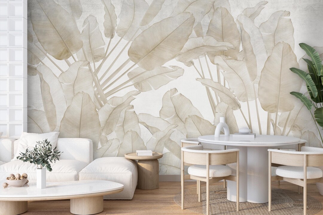 Banana Leaf Wallpaper Tropical Wall Mural Beige Peel and Stick - Etsy