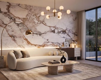 Calacatta White Marble Wall Mural – Gray Veins Stone Abstract Peel and Stick Wallpaper