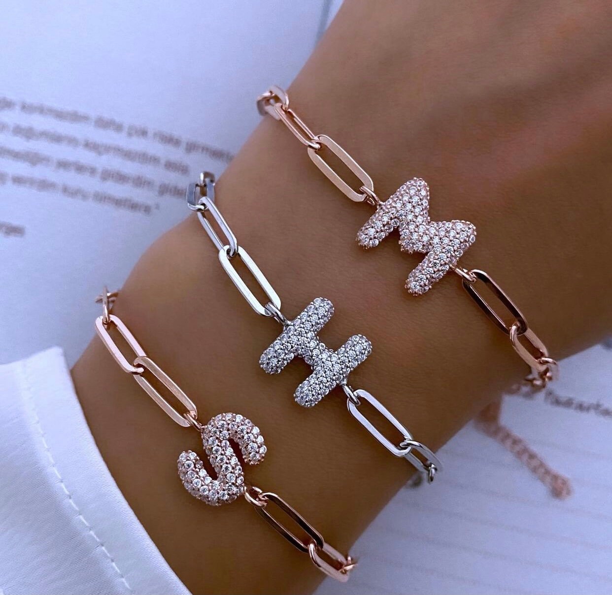 Cz Pave Initial Letter Bracelet Cz Alphabet Bracelet Link 