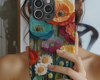 Faux yarn flowers phone custom Phone, Personalized Initials case for iPhone 17 16 15 14 13 12 Pro Max, Samsung S25 S24 S23 case