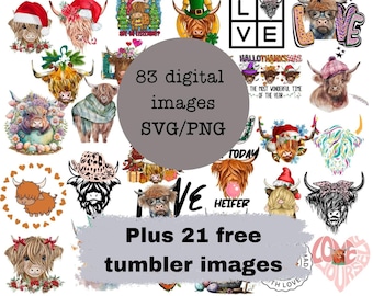Highland Cow SVG PNG, downloads kinderkamer (digitale download)