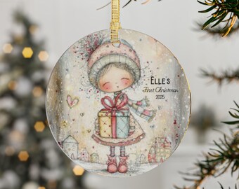 Baby erste Weihnachten Ornament 2025, personalisierte erste Weihnachten Ornament Baby Girl Name, Baby-Dusche-Geschenk, Baby-Familien-Andenken