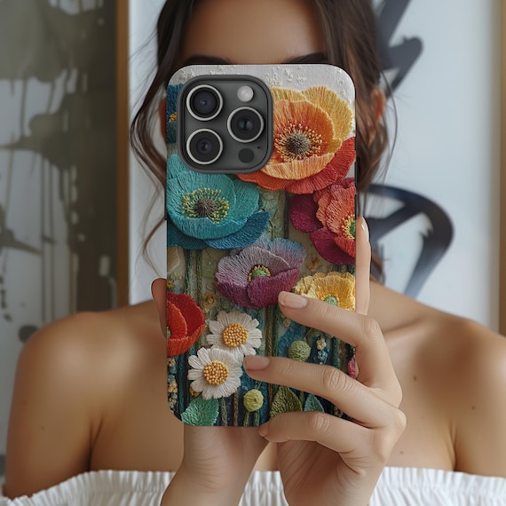 Faux yarn flowers phone custom Phone, Personalized Initials case for iPhone 17 16 15 14 13 12 Pro Max, Samsung S25 S24 S23 case
