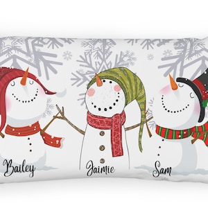 Snowman Family Personalized Lumbar Throw Pillow sham, Character pillow, Family Custom Pillow, Christmas Home Decor, Gifts for Christmas