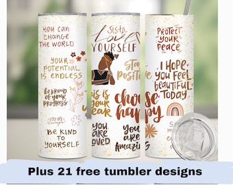 Sistas Tumbler Wrap affirmation black girl magic Sublimation Seamless Skinny Tumbler sisters  20oz Design png template digital download