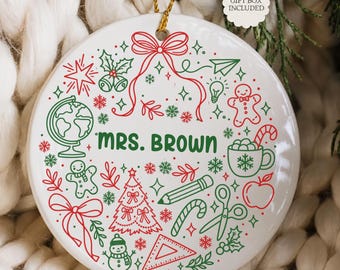 Personalized Teacher Christmas Ornament, Custom Teacher Name Ornament, Teacher Doodle Ornament, Teacher Appreciation Gift 2026