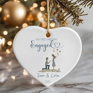Holiday Ornament Gift, Engagement Ceramic Christmas Ornament, Engagement Ornament, Couples Ornament, Personalized First Christmas Engaged