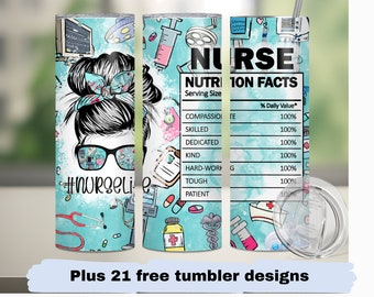 Nurse Nutrition Facts Tumbler Wrap – 20oz Sublimation Design (Digital Download)