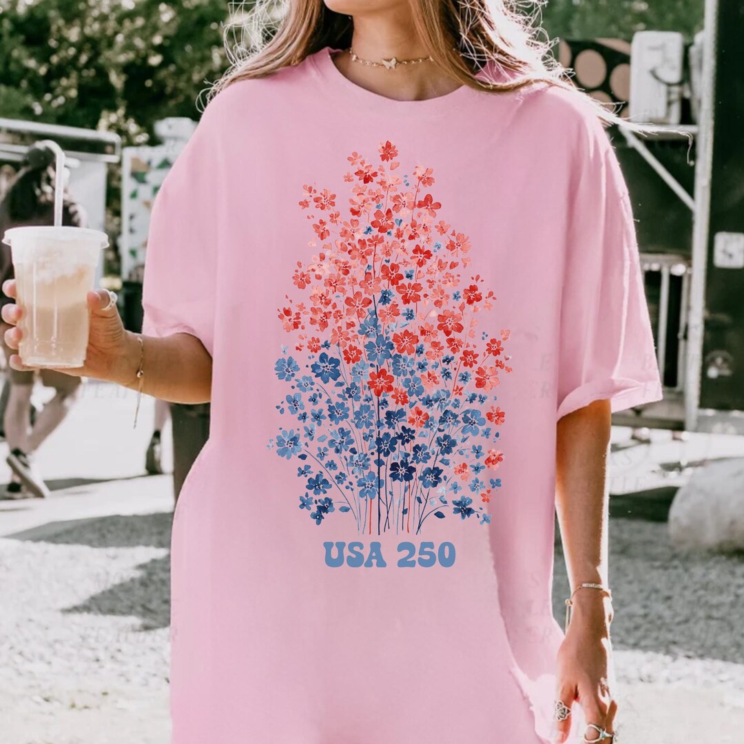 USA 250 Floral Shirt – Red White Blue Wildflowers Patriotic Tee for ...