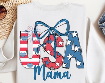 USA Mama Patriotic Shirt, 4. Juli, Preppy Coquette