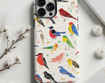 Capa para iPhone personalizada com arte de pássaros: Capa MagSafe com monograma (iPhone 12-17)