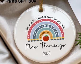 Personalized Teacher Ornament, Teacher Christmas Gift, Custom Teacher Name Ornament, Gift From Student, Rainbow Teacher Keepsake 2026