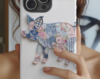 Funda personalizada para teléfono con diseño de cerdo de patchwork, inicial personalizada para iPhone 17, 16, 15, 14, 13, 12 Pro Max, Samsung S25, S24, S23, cerdos