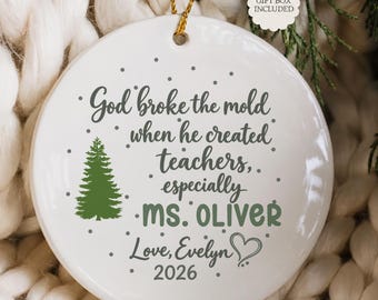 Personalized Christian Teacher Ornament, Teacher Christmas Gift, Custom Teacher Name Ornament, Faith Based Teacher Gift, Gift From Student