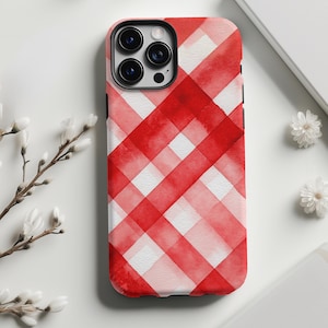 Personalized Plaid Gingham iPhone Case – Monogrammed Initials, Protective Cover