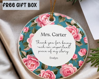 Personalized Teacher Ornament, Floral Teacher Christmas Gift, Custom Name Teacher Ornament, Thank You Teacher Gift, Gift From Student