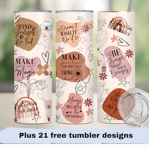 CNA Tumbler Wrap affirmation nurse Sublimation Seamless Design Skinny Tumbler CNA 20oz Design png tapered straight template digital download