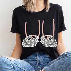Skeleton Hand T-Shirt, Hand Bra Shirt, Funny Halloween Shirt, Skeleton Boob Hand Shirt, Halloween Party Shirt, Skeleton Hand Bra Shirt