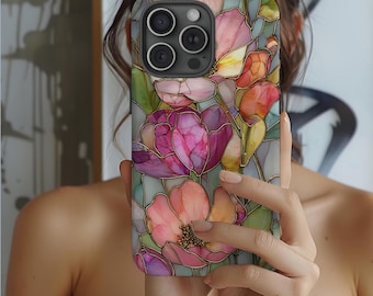 stained glass flowers phone case, wildflower Floral Pattern iPhone Case: Flowers phone cover