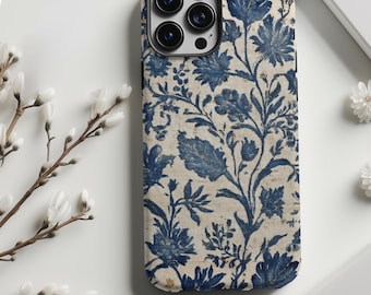 Custodia per iPhone con monogramma floreale blu – Cover protettiva MagSafe personalizzata