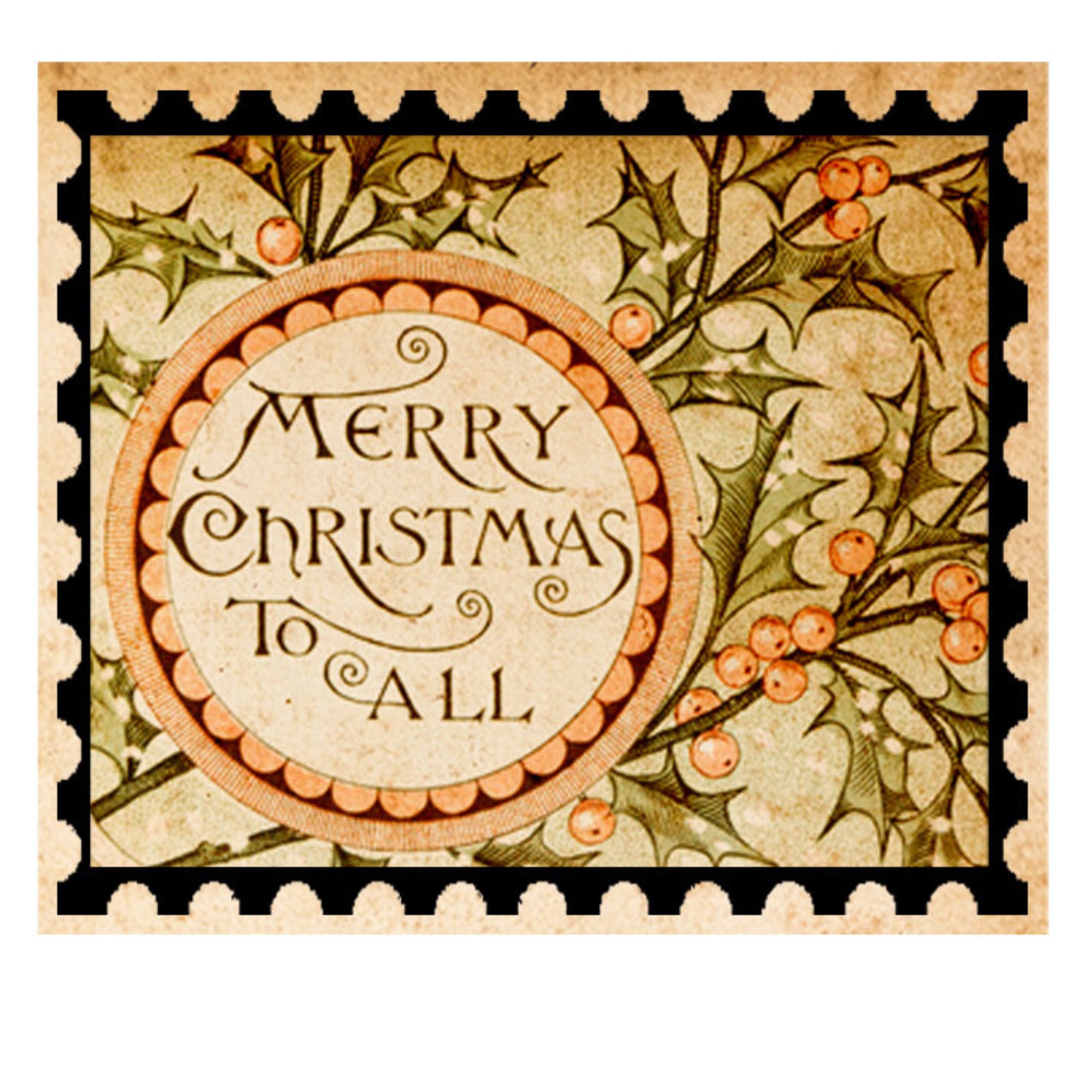 Vintage Christmas Stamp Stickers-Merry & Happy - 7321 DESIGN