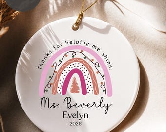 Personalized Teacher Ornament, Teacher Christmas Gift, Custom Teacher Name Ornament, Rainbow Teacher Gift, Gift From Student 2026