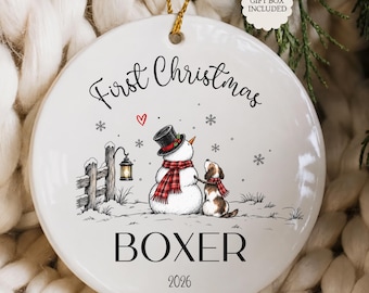 Dog First Christmas Ornament 2026, Personalized Boxer Ornament, Puppy First Christmas Gift, Custom Pet Name Christmas Keepsake