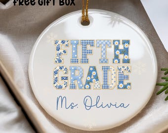 Personalized Fifth Grade Teacher Ornament for 5th Grade Teacher Christmas Gift Custom Name Ornament teacher Keepsake 2026 faux patchwork