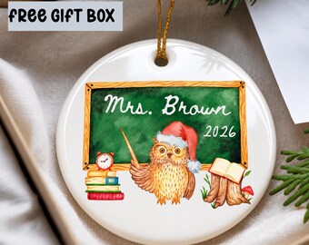 Personalized Teacher Christmas Ornament, custom name ornament for teacher appreciation gift from student