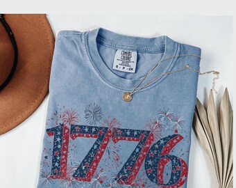 Comfort Colors USA 1776 T-Shirt, Patriotic Fourth of July Tee
