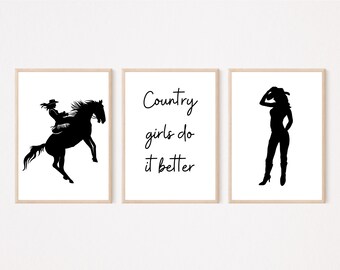 Set di 3 Cowgirls do it better Stampe, Stampe occidentali moderne, Stampe sud-occidentali, Arredamento Cowgirl, Stampa minimalista, Stampa digitale, Arte murale