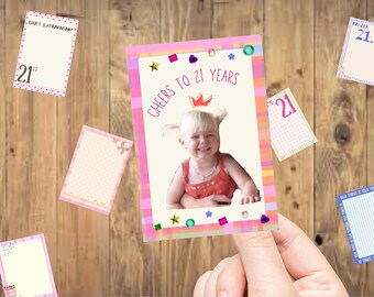 Bewerkbare mooie verjaardagsstickers | Aangepaste naam en leeftijd | Gepersonaliseerd 21e verjaardag | Bedanklabels vrijgezellenfeest | Digitale download