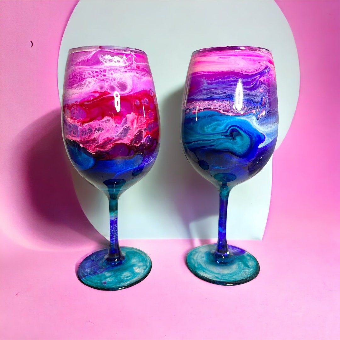 Custom Handmade Resin Wine Glasspinkpurpleblue Etsy