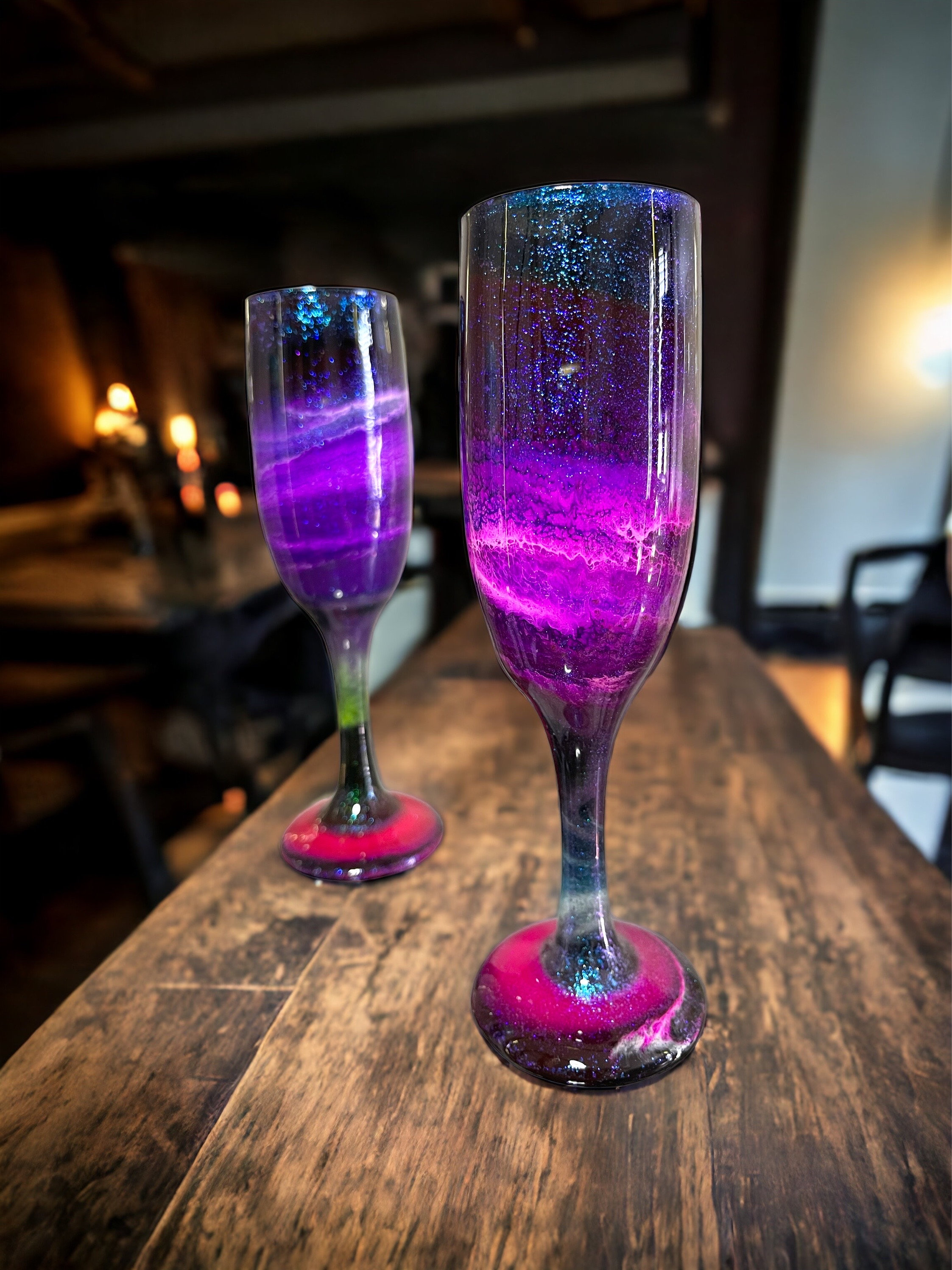 Custom Handmade Alcohol Ink Resin Wine Glass-ocean With Shells