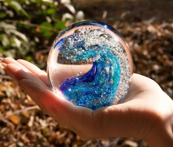 Hand Blown Glass Oceanwave Art-Paperweight