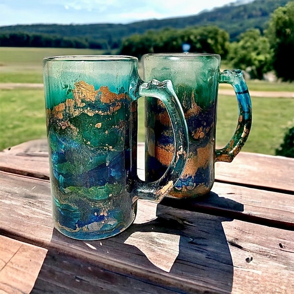 Resin and Alcohol Ink Glass Beer Stein