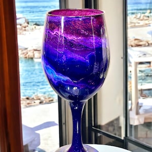 Custom Handmade Alcohol Ink Resin Wine Glass- Starry Night