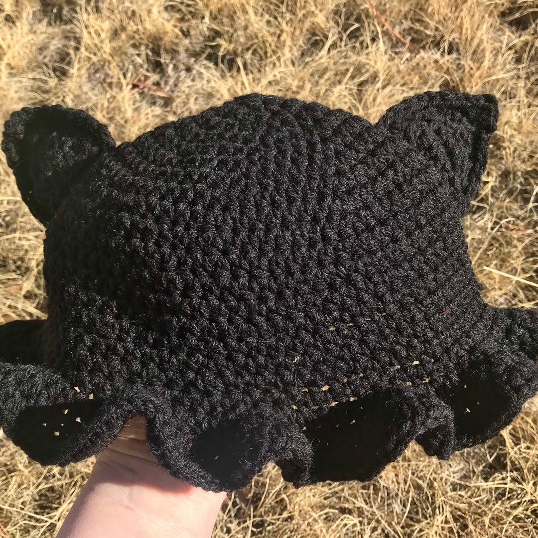 Crochet Black Cat Bucket Hat With Ruffle Trim - Etsy
